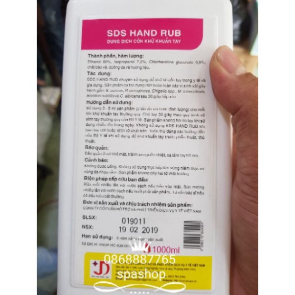 Dung dịch sát khuẩn SDS HAND RUB dung dịch cồn khử khuẩn tay 1l