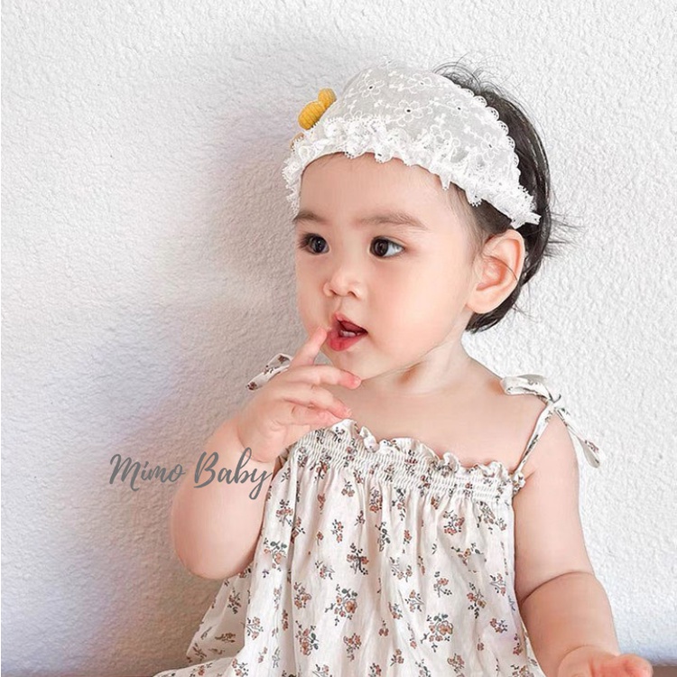 Mũ nón che thóp vải đũi phối ren đính hoa vàng xinh xắn cho bé gái MH184 Mimo Baby