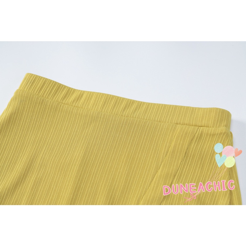 DUNEA Set Áo Thun Ngắn Tay Cổ Bẻ Phối Chân Váy Lưng Cao Xẻ Tà Thời Trang Trẻ Trung Cho Nữ