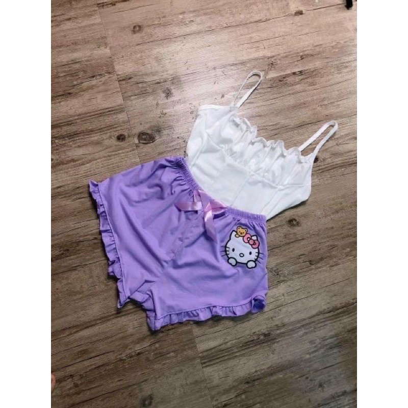 Set bộ ngủ 2 dây quần đùi bèo vải thun cotton -S0U | BigBuy360 - bigbuy360.vn