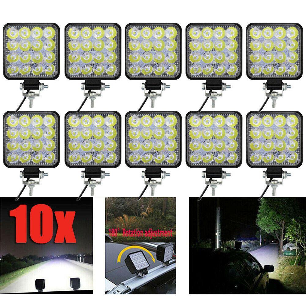 Set 10 Đèn Pha 48W Hình Vuông Chuyên Dụng Cho Xe Hơi / Tàu Thuyền / Xe Tải 4WD