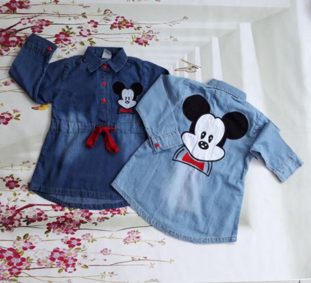 Đầm jeans sơ mi thêu mickey, mua đầm đẹp ở đâu hcm