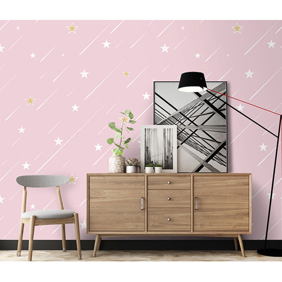 5-10 mét giấy dán tường MẪU SAO BĂNG XÁM NHẠT VÀ HỒNG