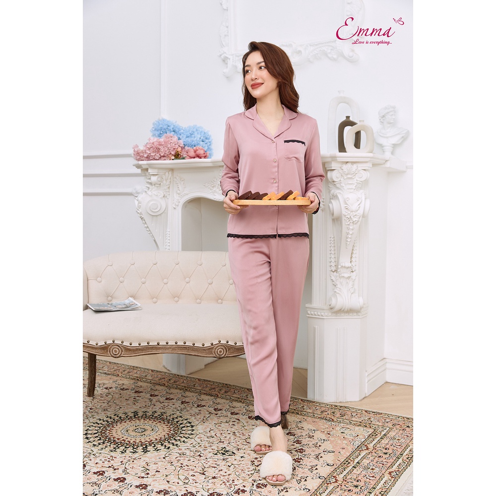 Đồ Bộ Mặc Nhà Pyjama Lụa Tay Dài, Quần Dài Emma ETLU.21.018.09