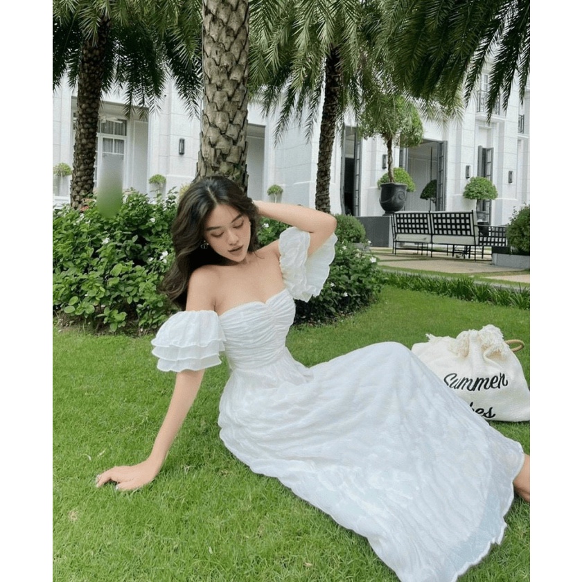 ĐẦM MAXI XỐP NHÚN TRỄ VAI CÓ LÓT CÓ MÚT DÁNG SUÔNG CỰC TÔN DÁNG UP Thời Trang HHP Fashion