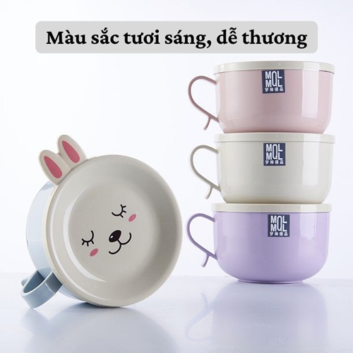 [Tặng thìa] Bát ăn mì  Tô úp mì lõi inox 2 lớp chống nóng giữ nhiệt cao cấp bát ăn cho bé có nắp đậy quai cầm tiện lợi