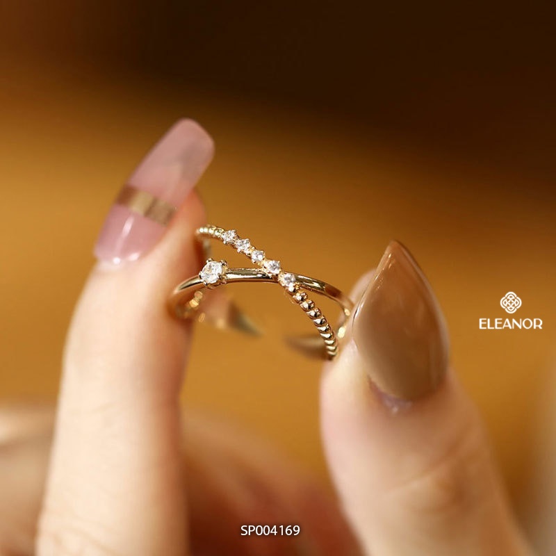 Nhẫn nữ bạc 925 Eleanor Accessories đính đá hình chữ X phụ kiện trang sức thời trang basic