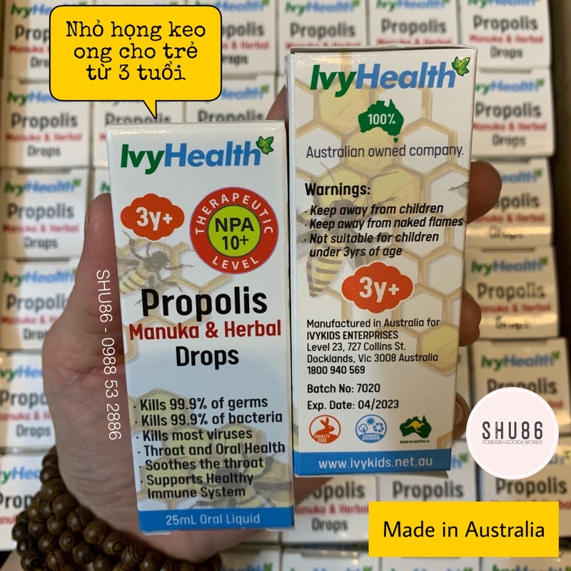 Nhỏ họng keo ong IvyHealth Propolis Manuka &amp; Herbals Drops 25ml