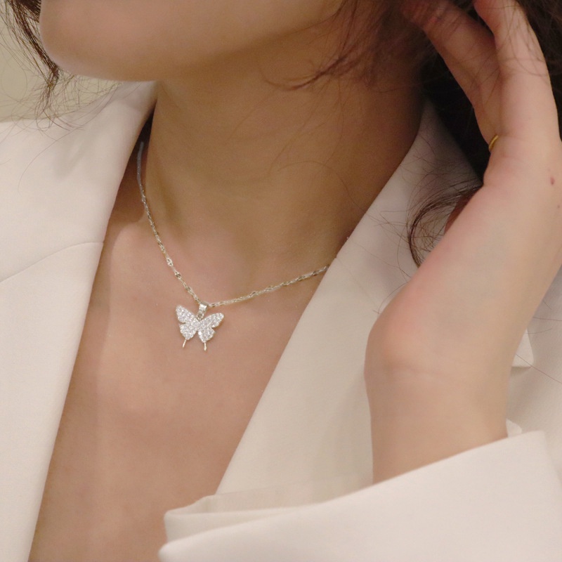 Vòng Cổ Choker Màu Bạc Mặt Hình Bướm Đính Đá Phong Cách Hip Hop Sang Trọng Thời Trang Mùa Hè Làm Quà Tặng Cho Bạn Gái / Bạn Bè