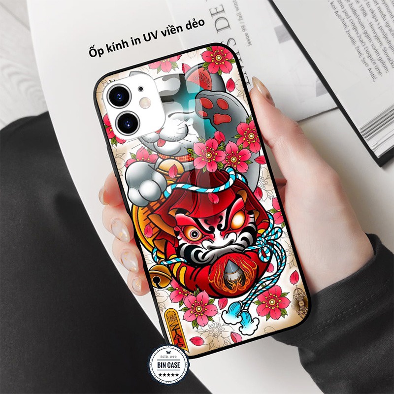 ❤ Ốp hình xăm Mèo búp bê Daruma Doll ❤Ốp nghệ thuật hoa lá iphone 6/6s/7/8 plus/x/xr/xs max/11 pro max/12 promax MEO0049