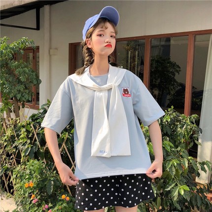 Áo thun Anime cổ buộc thủy thủ