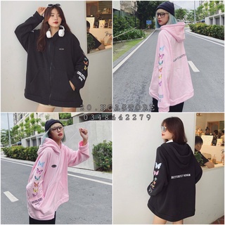 (new) BUTTERFLY WINGS - ÁO KHOÁC HOODIE NỈ CHER STUDIO ĐEN HỒNG BƯƠM BƯỚM UNISEX
