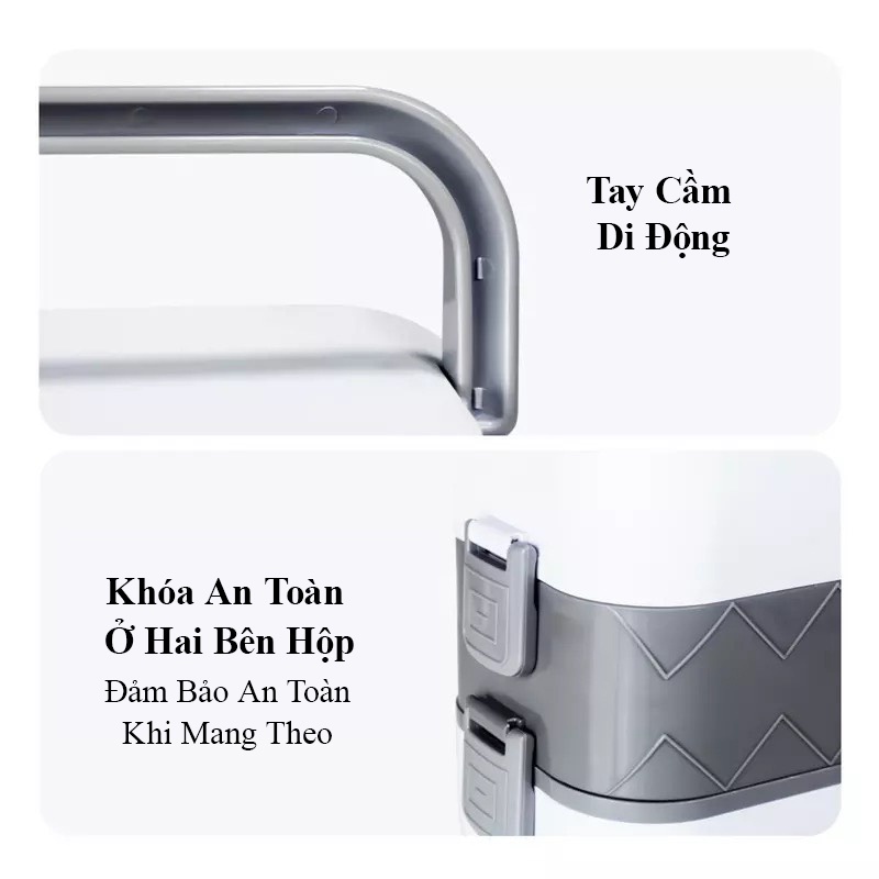 Hộp cơm cắm điện văn phòng 2 tầng 4 ngăn inox nấu chín, hâm nóng và giữ nhiệt cho thức ăn tiện lợi - T2K Max