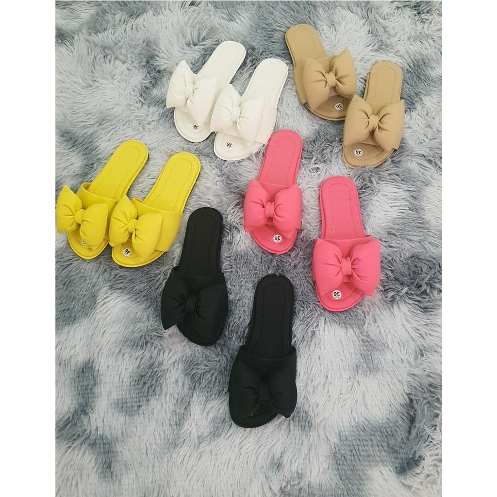 Dép bánh mì lê quai ngang bản nơ mút 3cm đế bệt siêu xinh, Dép nữ xăng đan đế bằng mẫu mới đi biển đi học hot trend 2023