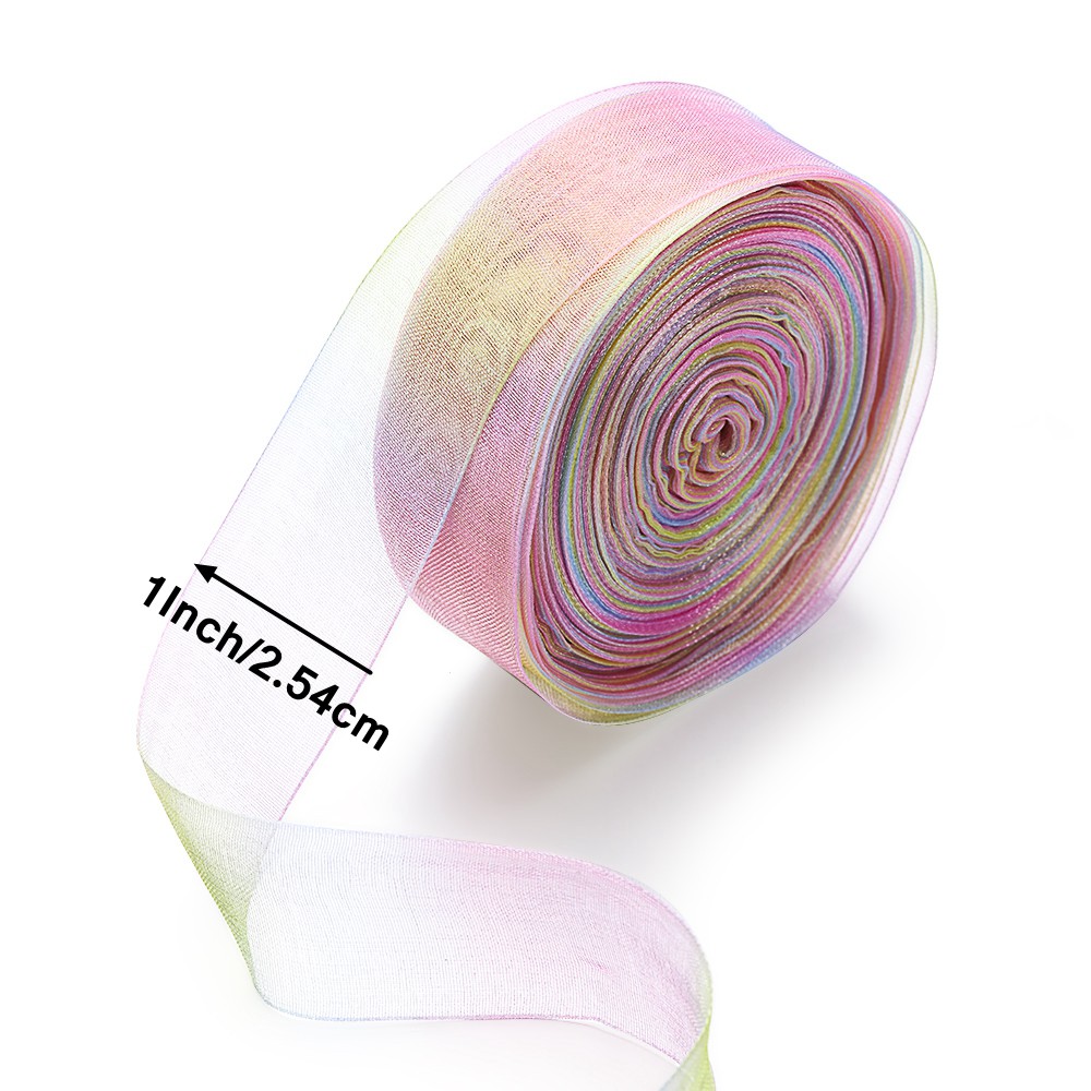 💮LANFY💮 1 Inch Width Organza Chiffon Ribbons DIY Rainbow Wrapping Ribbon Shimmer Band Ribbon for Package Wrapping Craft For Hair Wedding 4 Colors Party Decor Supply 50 Yards Satin Ribbon