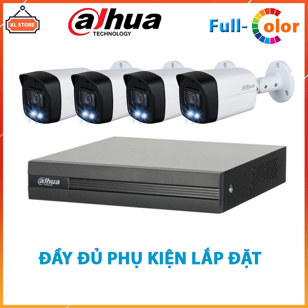 Bộ Camera Giám Sát Dahua 4 Kênh Full Color Quay Có Màu Ban Đêm - Tron Bộ Camera Dahua Đầy Đủ Phụ Kiện Lắp Đặt