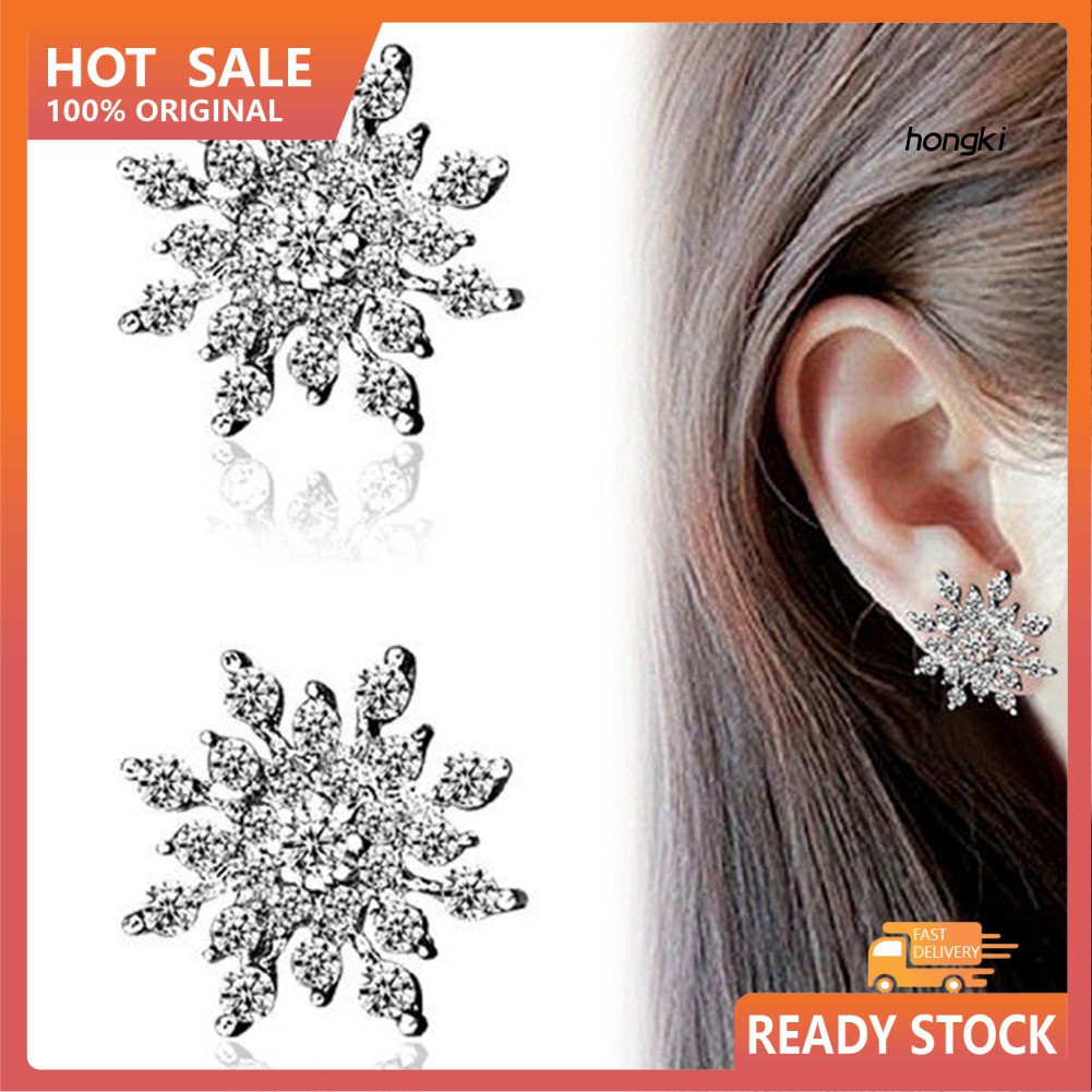 Khuyên tai nữ hình bông tuyết đính đá thiết kế thời trang