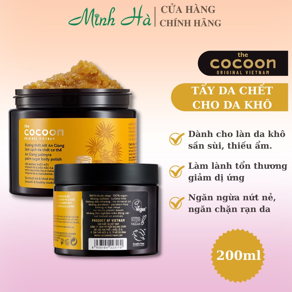 Tẩy tế bào chết Cocoon đường thốt nốt An Giang 200ml giúp làm sạch cơ thể mang lại làn da mịt màng và khỏe mạnh