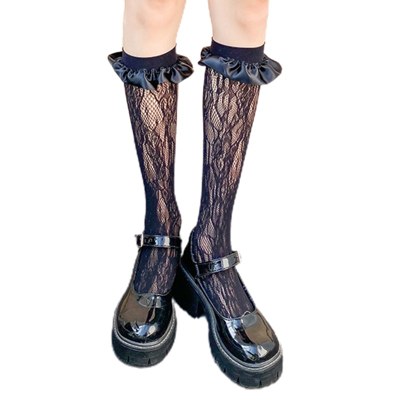 Vớ Cao Đến Đầu Gối Vải Satin Phối Ren Màu Sắc Ngọt Ngào Phong Cách Lolita Nhật Bản Cho Nữ