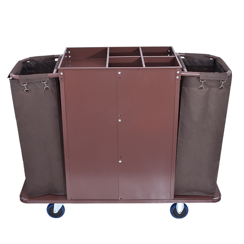 Xe dọn phòng trong khách sạn 3 túi 2 lớp dày, khung inox 304 sáng mờ phục vụ tốt cho công tác dọn vệ sinh