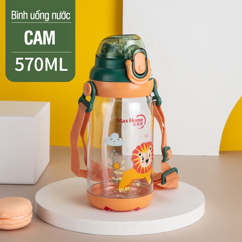 Bình uống nước cho học sinh tiểu học hình hươu có dây đeo 600ml