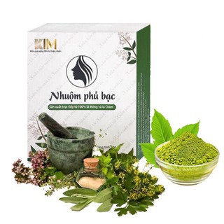 Nhuộm tóc phủ bạc KIM (50g) 100% tự nhiên từ bột lá Móng và lá Chàm - Nhuộm mầu Nâu