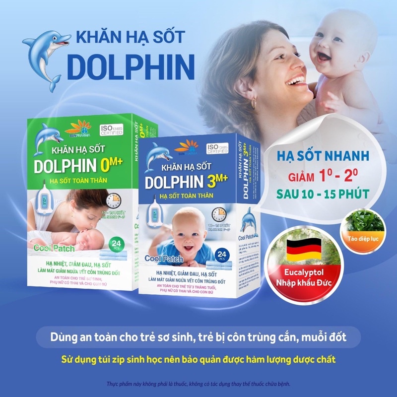 Khăn hạ sốt DOLPHIN  hạ nhiệt ,giảm đau ,hạ sốt .làm mát giảm ngứa vết côn trùng đốt