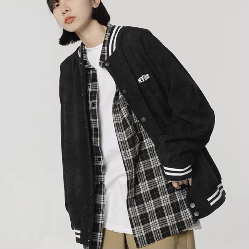 Áo Bomber sọc kẻ nhung tăm