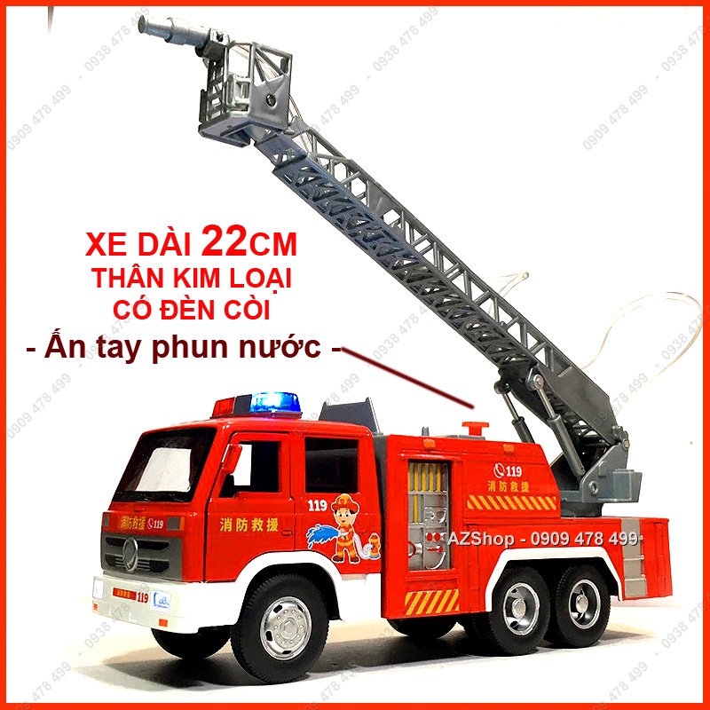 Mô Hình Kim Loại Xe Cứu Hỏa Thang Phun Nước - Dài 22cm - Tương đương 1/32