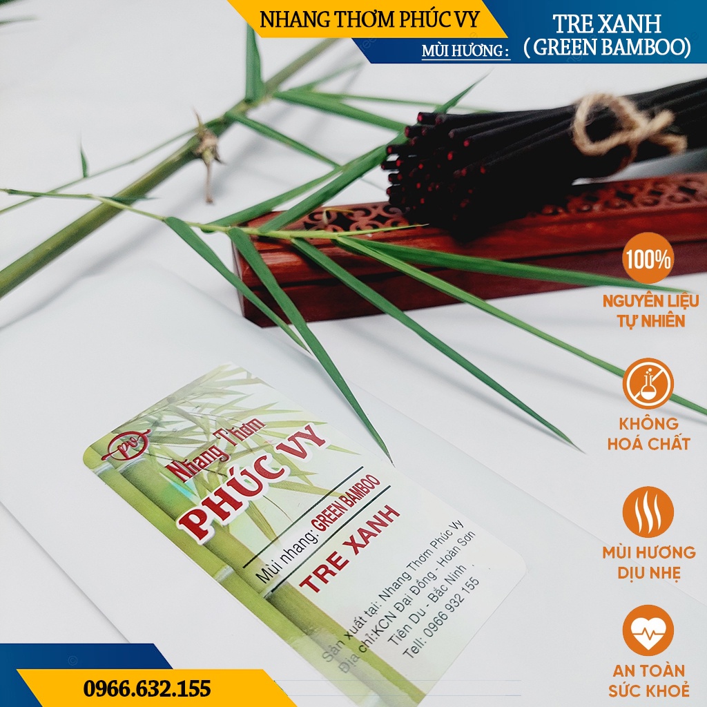Nhang Thơm Phúc Vy Hương Tre Xanh - Túi 39 Cây 28cm, Ít Khói, Thơm Nhẹ, Dễ Chịu, Không kích mũi