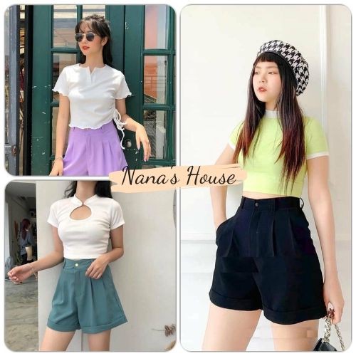 Quần Short Nữ Gập Gấu  Nana's House - FREESHIP  Quần đùi nữ cạp khuy trơn gập gấu Full 4 size