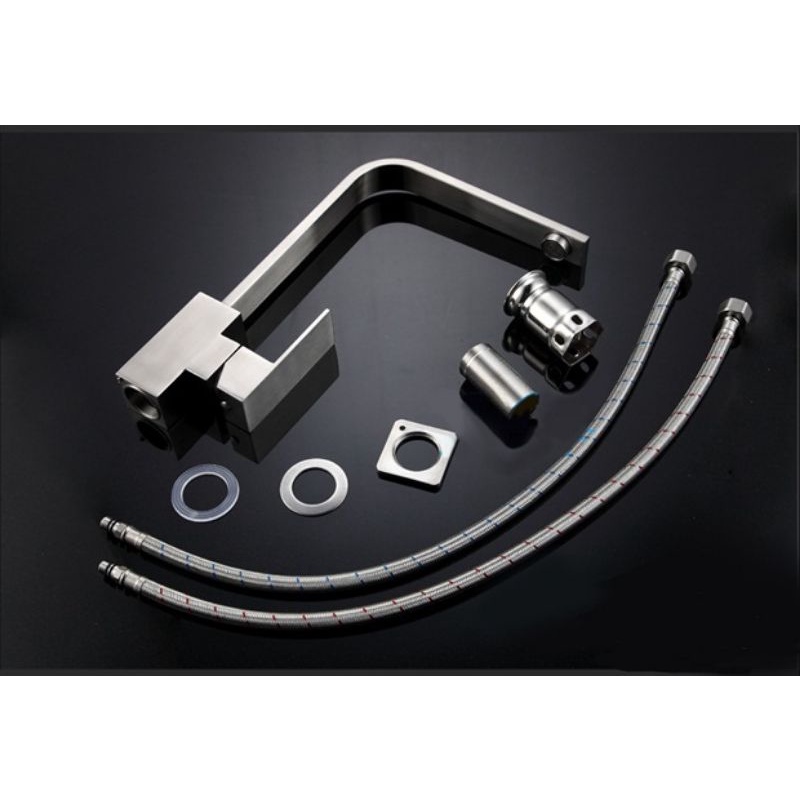 Vòi rửa chén bát nóng lạnh mẫu vuông chất liệu inox 304 chống rỉ sét