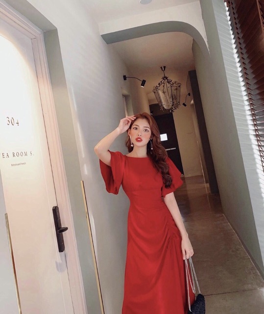 ĐẦM CỔ THUYỀN NHÚN THÂN TRẮNG/NUDE/ĐỎ (kèm ảnh thật)