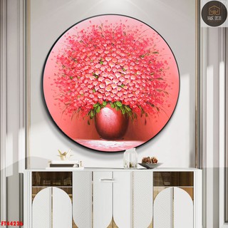 RẺ VÔ ĐỊCH tranh tráng gương tròn bình hoa đỏ treo phòng khách, phòng ngủ, bếp, Spa, Homestay, khách sạn