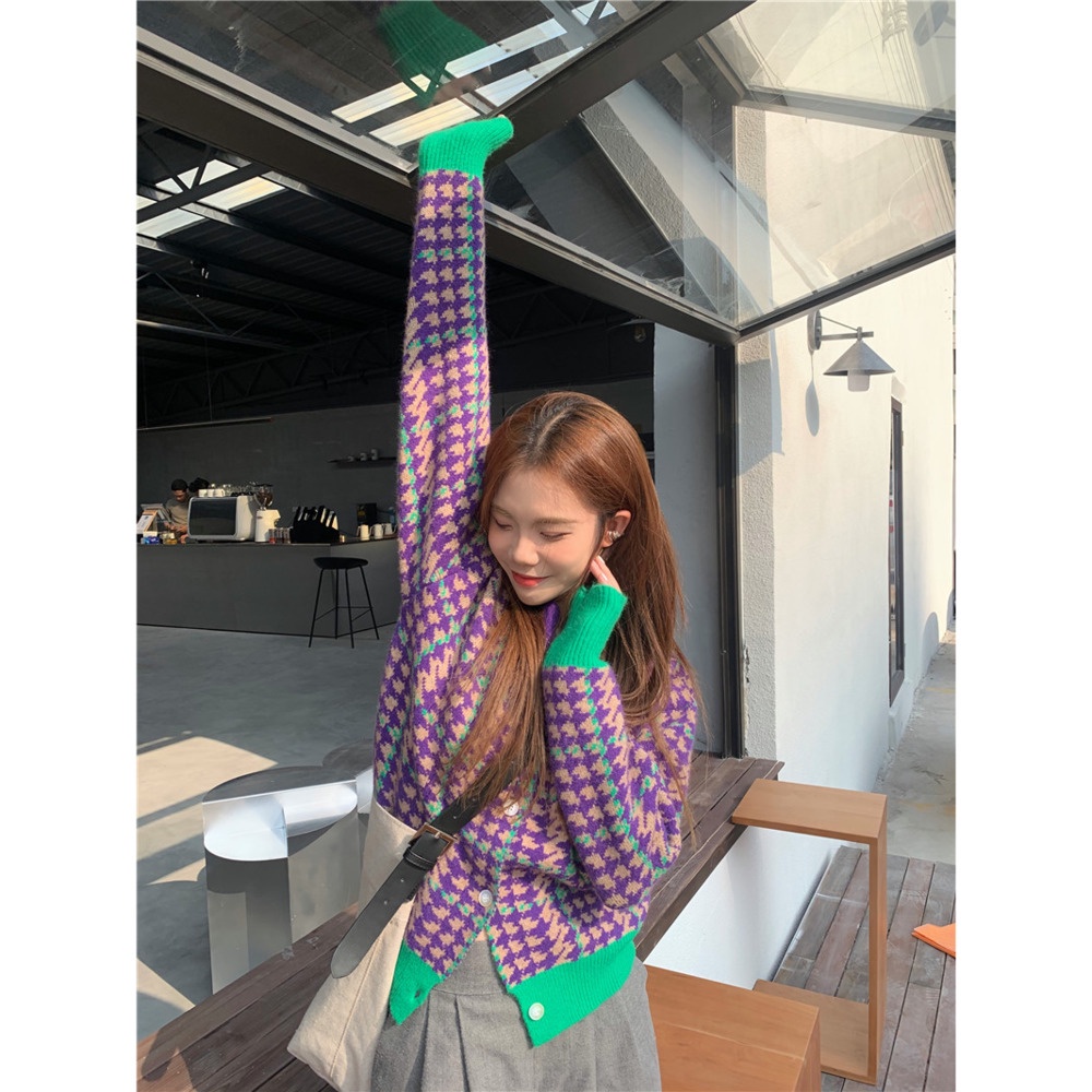 Áo Nịt Dệt Kim 177569Giày Lười Họa Tiết Houndstooth Màu Sắc Tương Phản Cá Tính