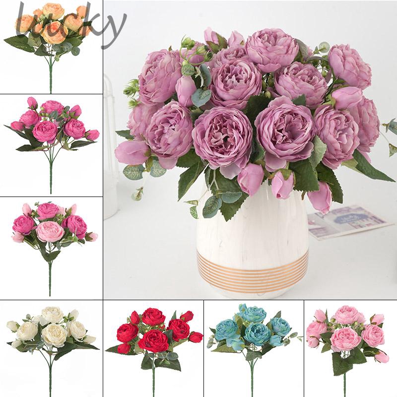 Bó hoa mẫu đơn nhân tạo dùng trang trí nội thất/tiệc cưới xinh xắn sống động