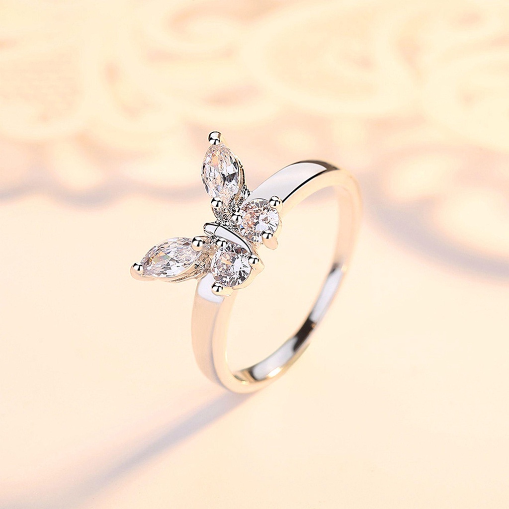 ROSE Nhẫn Cưới Bạc Hình Bướm Đính Đá Lấp Lánh