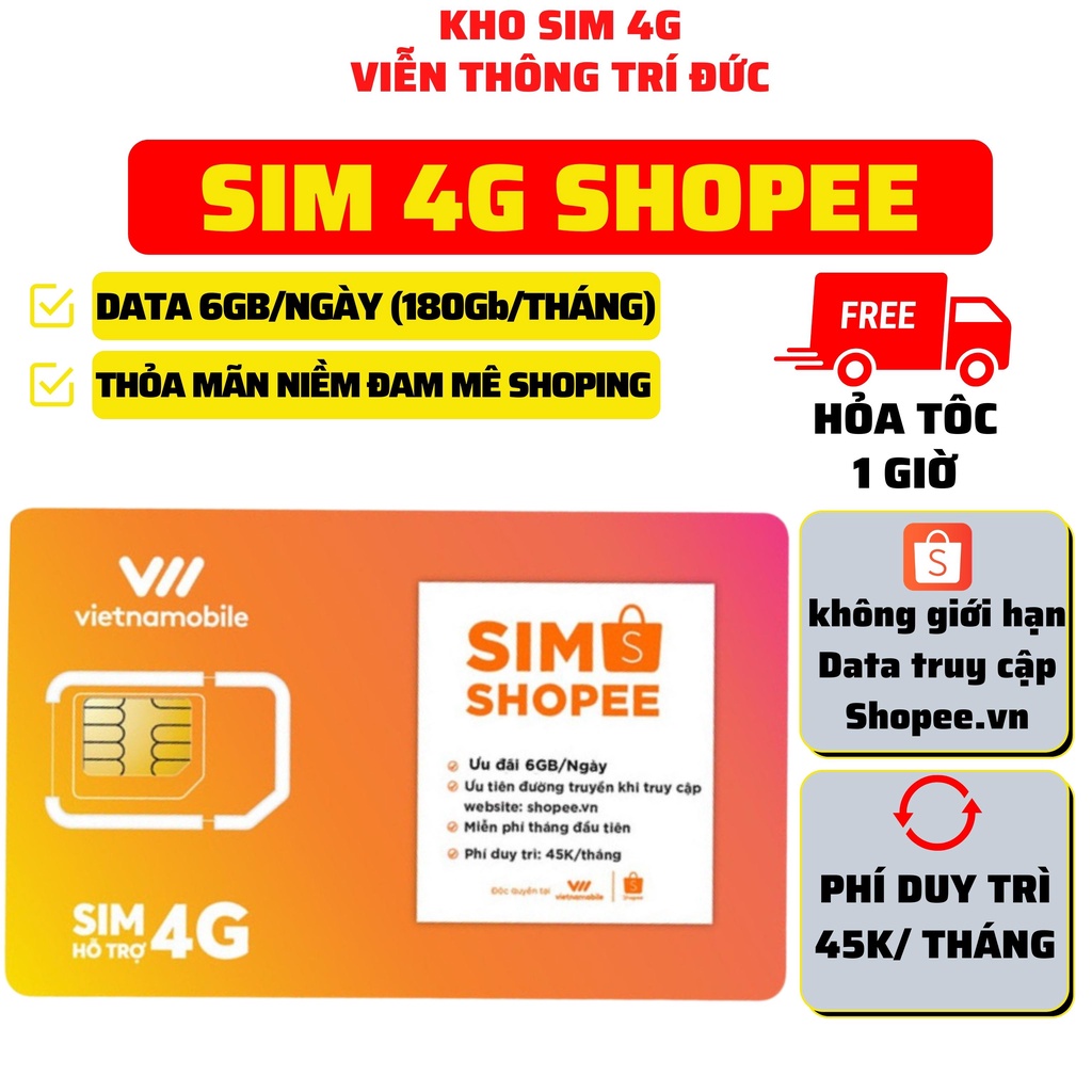 [Tặng Chọt Sim] Sim 4G Vietnamobile Siêu Thánh Up/Shopee Data 6Gb/Ngày, Phát Lộc 2 150Gb - Free Gọi- Data Không Giới Hạn