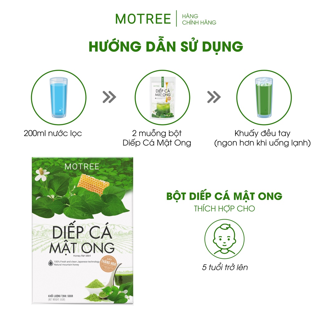 [Xả Kho] Bột diếp cá mật ong MOTREE sấy thăng hoa công nghệ Nhật Bản hộp 54gr.