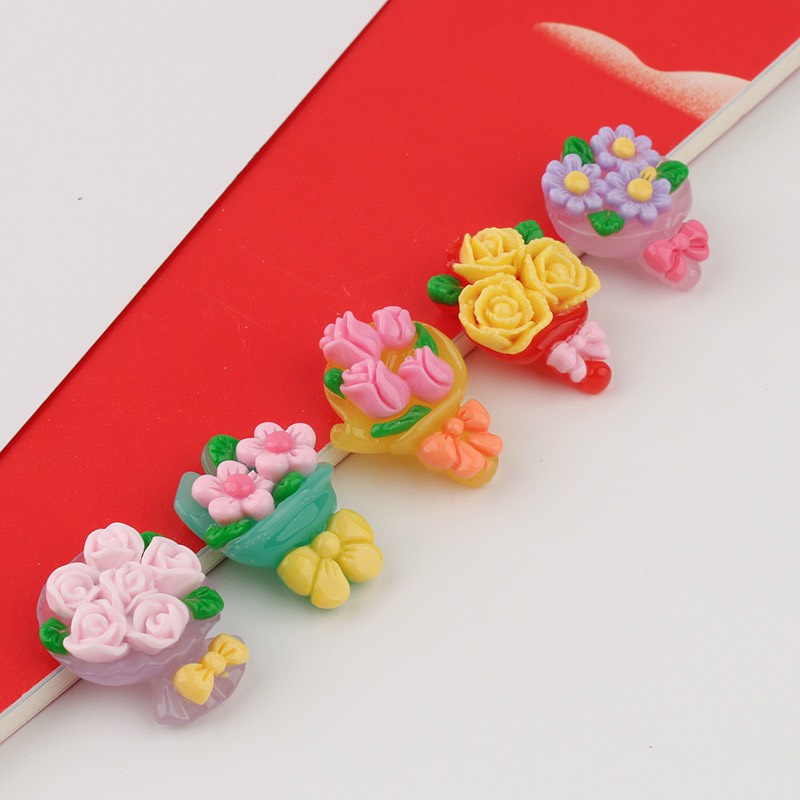 Charm (C536) slime/ Dụng Cụ Charm Trang Trí [Ko Keo &amp; Nút] Bó Hoa Nhiều Màu Sắc - Giá 1 cái