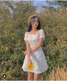 ĐẦM HOA CỔ VUÔNG (KÈM VIDEO HÌNH THẬT)