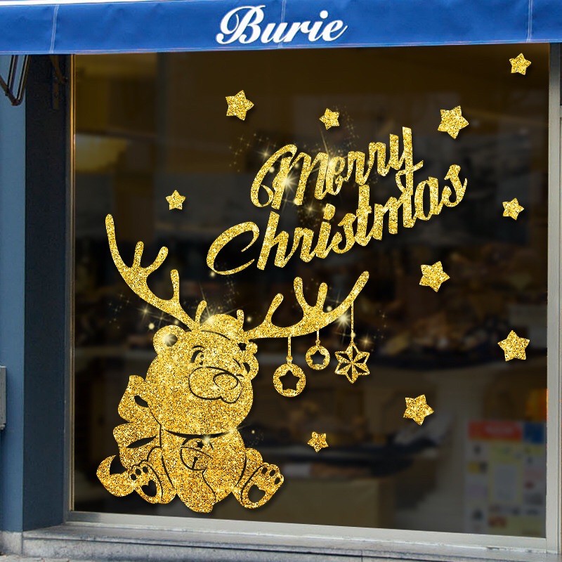 Decal trang trí Noel - Tuần Lộc đáng yêu nhũ kim tuyến