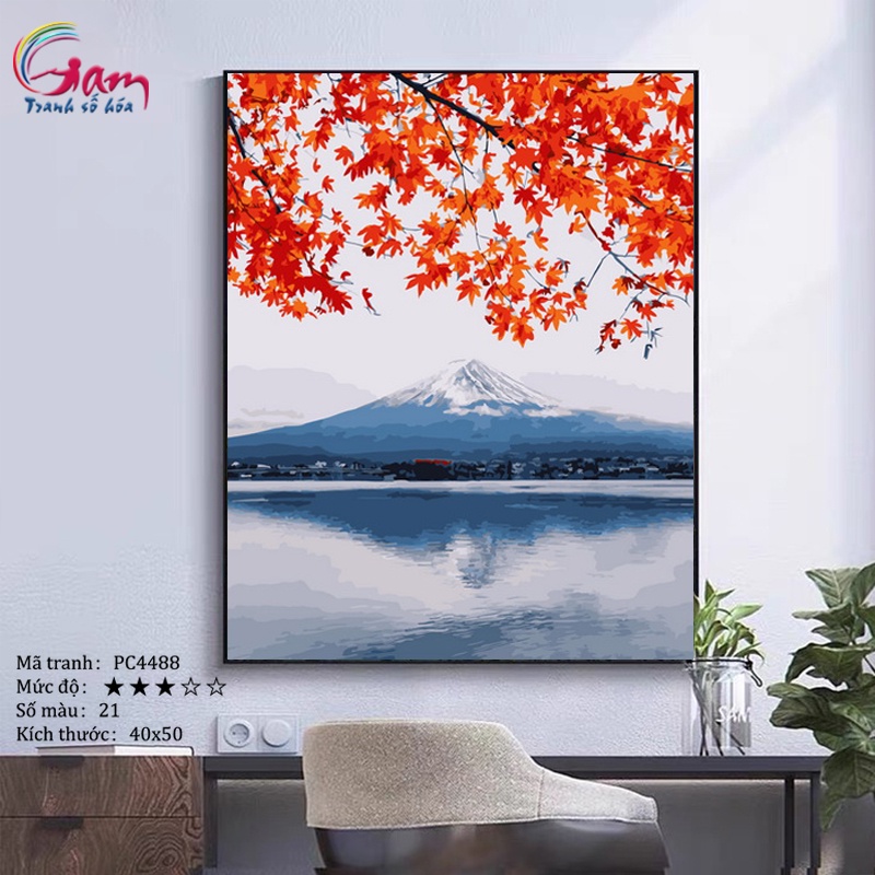 Tranh sơn dầu số hoá tự tô màu Gam phong cảnh Nhật Bản mùa thu PC4488 40x50cm căng khung