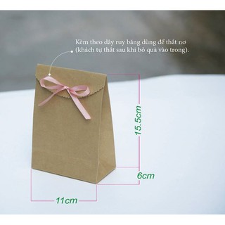 JG- 50 Túi Giấy 15.5x11x6cm Kraft Gấp Quà Tặng Thắt Nơ Đen Hồng