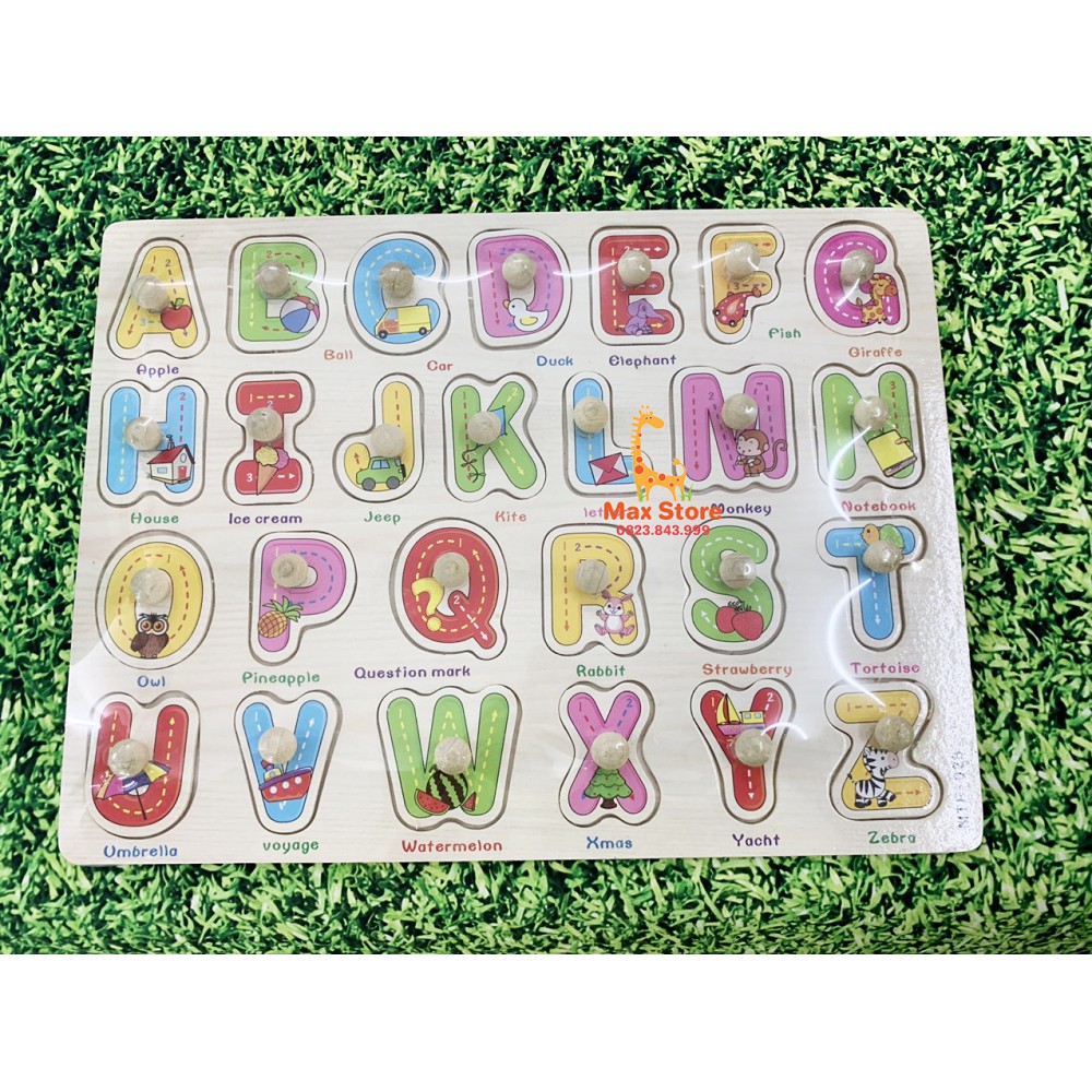 Combo 2 Bảng Núm Gỗ Chữ Cái và Số