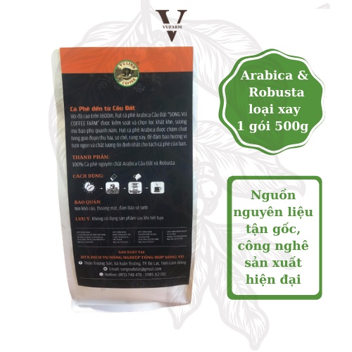 Cà phê Arabica, Robusta, cafe Cầu Đất từ Song Vũ Farm thơm nồng, đậm vừa chua nhẹ hậu vị ngọt cafe pha phin 500g | BigBuy360 - bigbuy360.vn