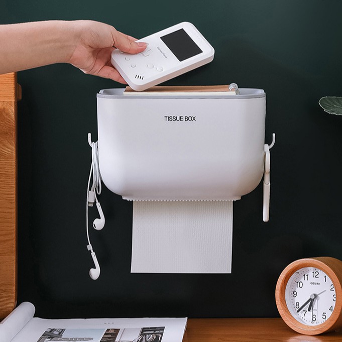 Hộp Kệ Đựng Giấy Vệ Sinh, Khăn Giấy Đa Năng TISSUE BOX Có Móc Treo 2 Bên Tiện Dụng