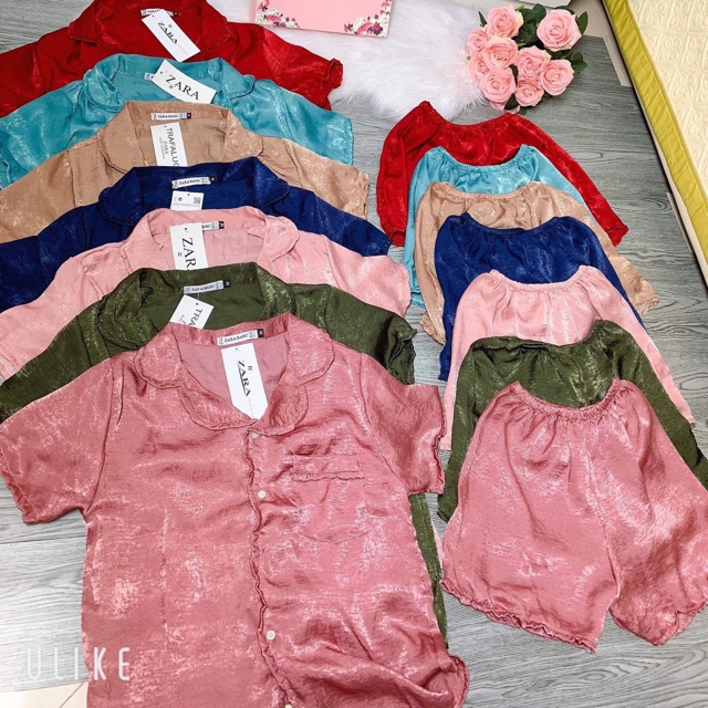 BỘ PIZAMA LỤA NHUNG CỘC TAY