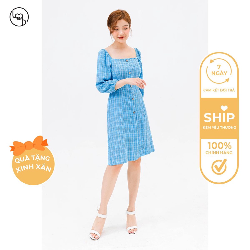 Đầm nữ dáng A cổ vuông tay chun bồng Vientran by LEH V63R21Q002