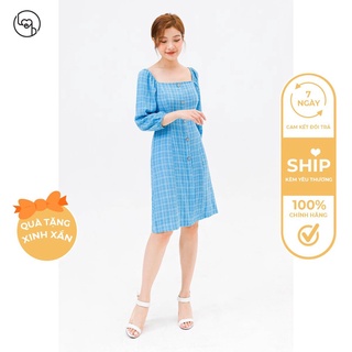 Đầm nữ dáng A cổ vuông tay chun bồng Vientran by LEH V63R21Q002